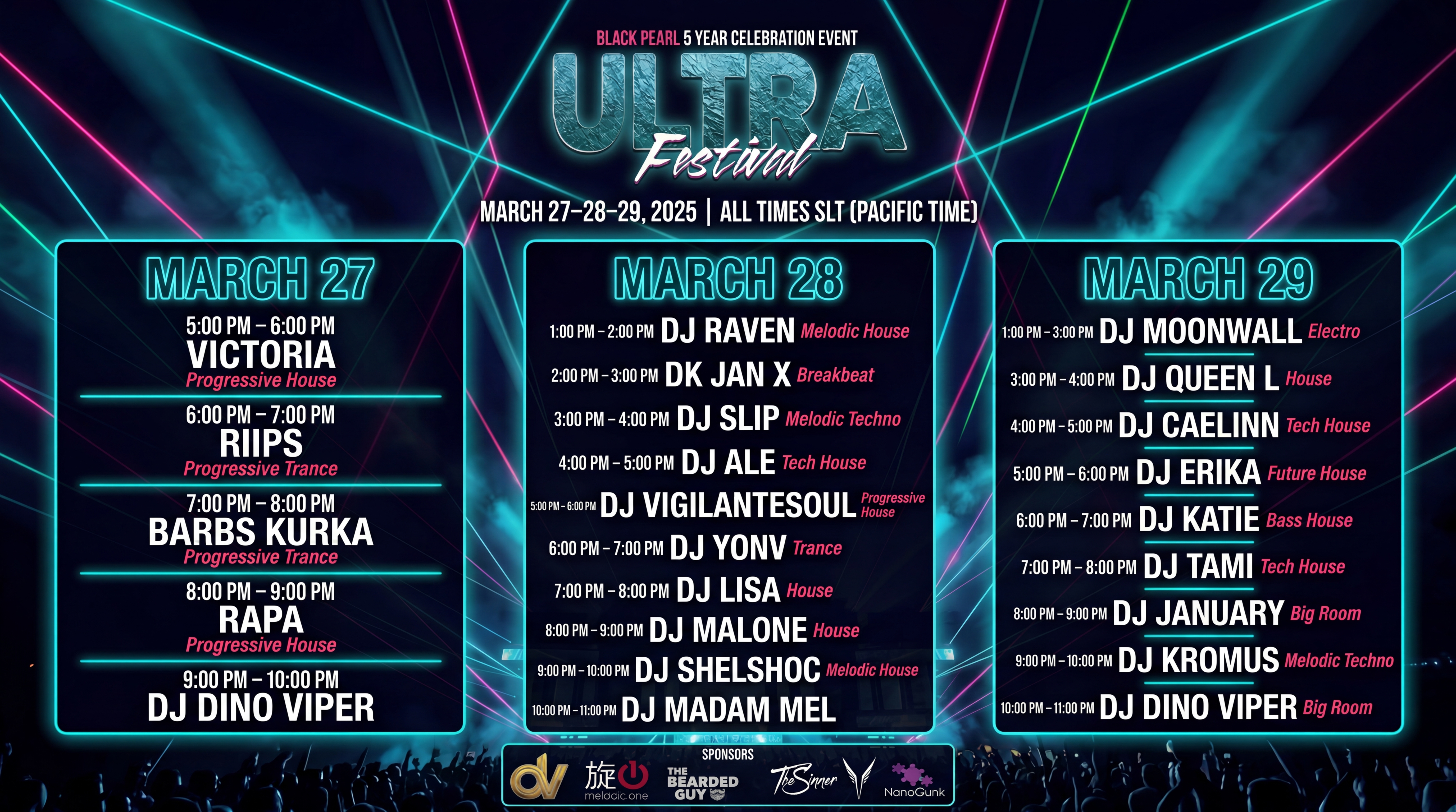 Black Pearl Ultra 5 Year Celebration Event - Full DJ Lineup Poster for March 27-29